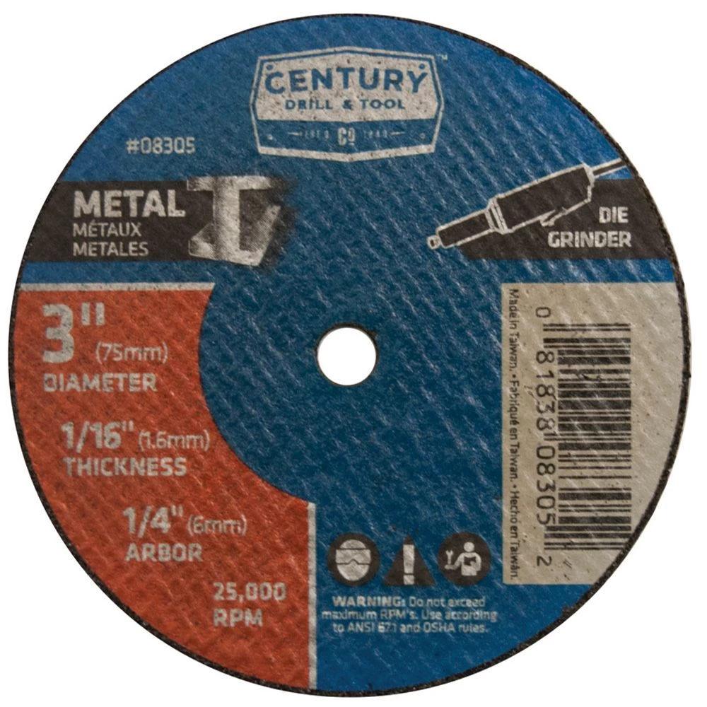 Century Metal Cutting Wheel 3 In. X 1/16 In. X 1/4 In. 3 Century Metal Cutting Wheel 3 In. X 1/16 In. X 1/4 In.