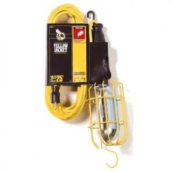 Woods Yellow Jacket 16/3 25 Ft. SJT Trouble Light With Outlet & Metal Guard