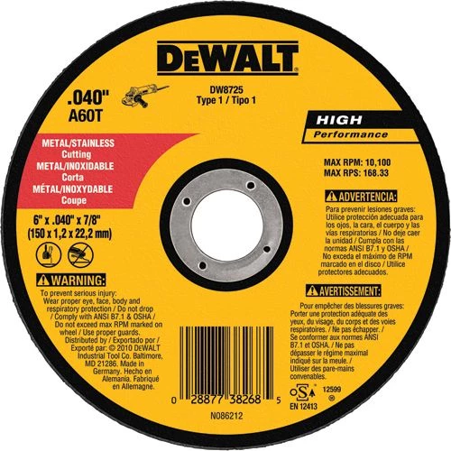 Dewalt High Performance Metal Cutting Type 1 Wheel 7/8 In. 3 Dewalt High Performance Metal Cutting Type 1 Wheel 7/8 In.