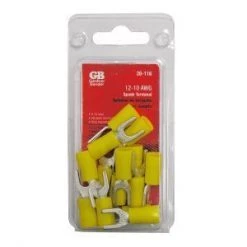 Gardner Bender Spade Terminal, 12-10AWG, 8-10 Stud, Yellow; 14pcs/Clam, 10Clams/Maste