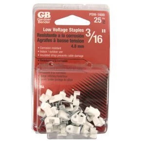 Gardner Bender Low Volt Staple, 3/16", White; 25/Clam, 10Clams/Master 3 Gardner Bender Low Volt Staple, 3/16", White; 25/Clam, 10Clams/Master