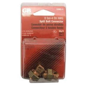 Gardner Bender Copper Split Bolt Connectors, 4 AWG Max; 2/Clam, 10Clams/Master 3 Gardner Bender Copper Split Bolt Connectors, 4 AWG Max; 2/Clam, 10Clams/Master