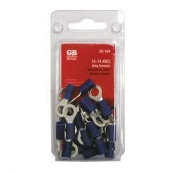 Gardner Bender Ring Terminal, 16-14AWG, 8-10 Stud, Blue; 22pcs/Clam, 10Clams/Master